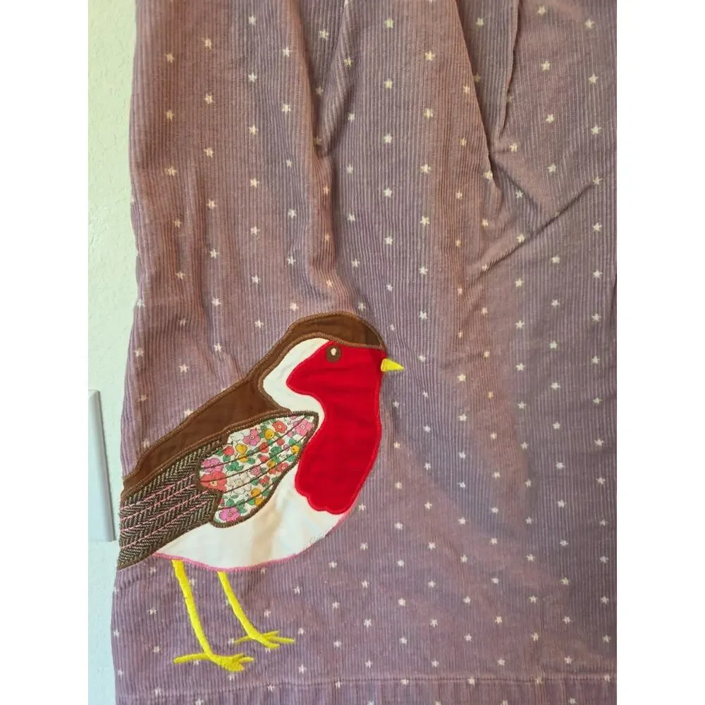 Mini Boden Girls' Purple Corduroy Jumper Dress with a Robin Appliqué Sz 6-7 Yr - Picture 4 of 6